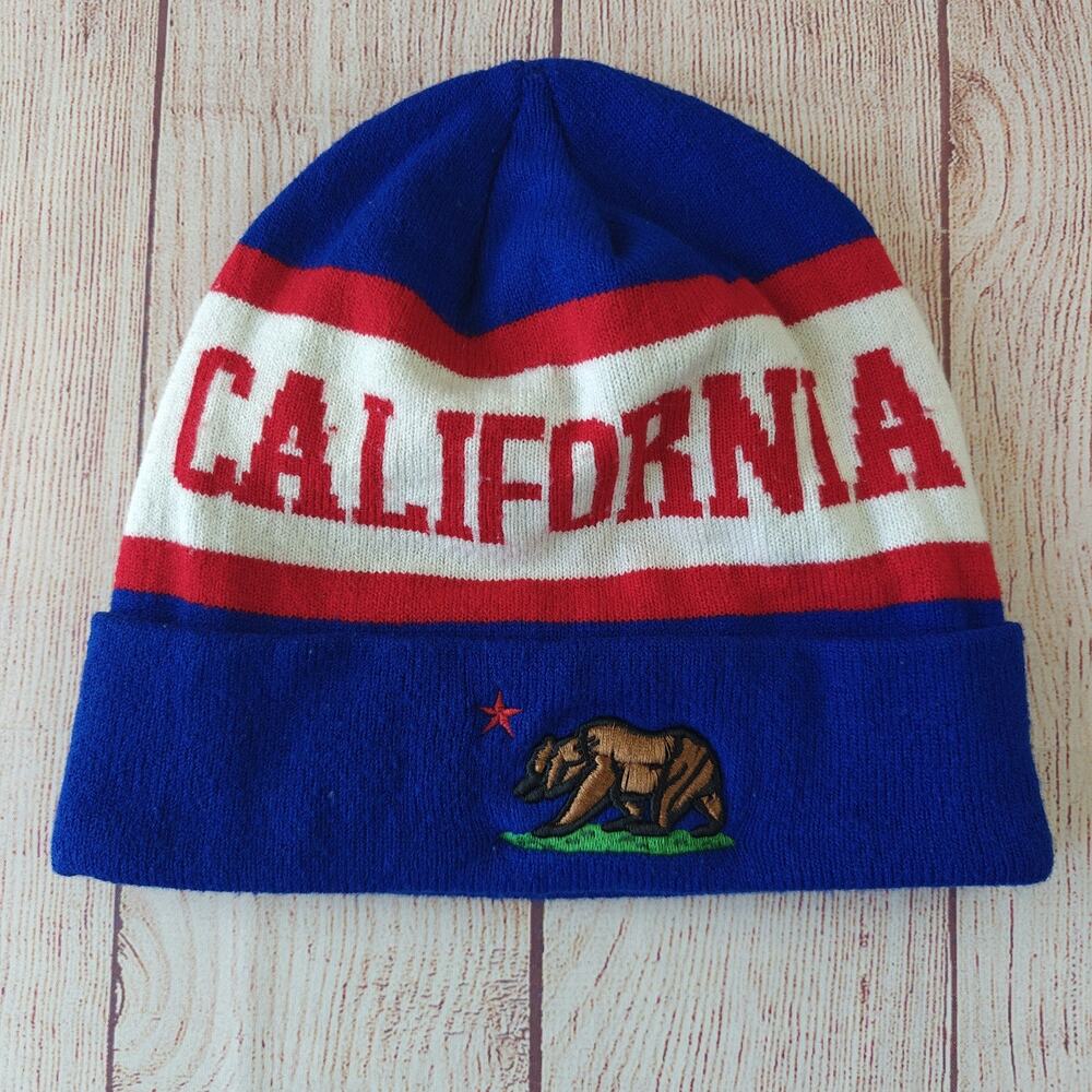 California bear red/white/blue knit beanie hat